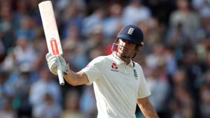 England's Alastair Cook celebrates after reaching his century at the Oval.(REUTERS) England's Alastair Cook celebrates after reaching his century at the Oval.(REUTERS)