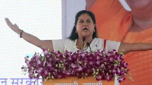 Rajasthan Chief Minister Vasundhara Raje speaks during an event at Amrudo Ka Bagh, in Jaipur, India, September 4, 2018.(Himanshu Vyas / HT Photo) Rajasthan Chief Minister Vasundhara Raje speaks during an event at Amrudo Ka Bagh, in Jaipur, India, September 4, 2018.(Himanshu Vyas / HT Photo)