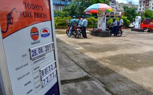 A board displays the petrol and diesel prices at a petrol pump in Guwahati.(PTI File Photo) A board displays the petrol and diesel prices at a petrol pump in Guwahati.(PTI File Photo)