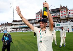 England's James Anderson celebrates after England won the Oval Test.(REUTERS) England's James Anderson celebrates after England won the Oval Test.(REUTERS)