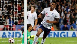 Marcus Rashford celebrates after scoring against Switzerland.(REUTERS) Marcus Rashford celebrates after scoring against Switzerland.(REUTERS)