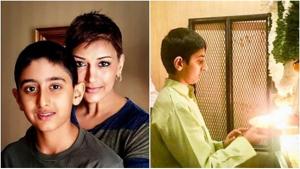 Sonali Bendre’s son Ranveer welcome a Ganesh idol home for Ganesh Chaturthi.(Instagram) Sonali Bendre’s son Ranveer welcome a Ganesh idol home for Ganesh Chaturthi.(Instagram)