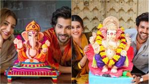 Anushka Sharma, Varun Dhawan and Kriti Sanon, Kartik Aaryan shared pics from their Ganesh Chaturthi celebrations.(Instagram) Anushka Sharma, Varun Dhawan and Kriti Sanon, Kartik Aaryan shared pics from their Ganesh Chaturthi celebrations.(Instagram)