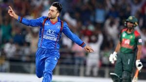 File image of Rashid Khan in action against Bangladesh.(AFP/Getty Images) File image of Rashid Khan in action against Bangladesh.(AFP/Getty Images)