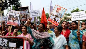 Women during protest march demanding the immediate arrest of Bishop of Jalandhar, Franco Mulakkal. The bishop has dismissed the allegations as “baseless and concocted”.(AFP File Photo) Women during protest march demanding the immediate arrest of Bishop of Jalandhar, Franco Mulakkal. The bishop has dismissed the allegations as “baseless and concocted”.(AFP File Photo)