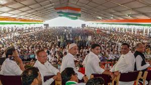 Rajasthan Congress chief Sachin Pilot, party senior leader Ashok Gehlot and other during Congress 'Sankalp' rally, Nagaur on September 12.(PTI Photo) Rajasthan Congress chief Sachin Pilot, party senior leader Ashok Gehlot and other during Congress 'Sankalp' rally, Nagaur on September 12.(PTI Photo)