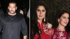 Salman Khan and Katrina Kaif at Arpita Khan’s Ganesh Chaturthi celebrations in Mumbai.(Viral Bhayani) Salman Khan and Katrina Kaif at Arpita Khan’s Ganesh Chaturthi celebrations in Mumbai.(Viral Bhayani)