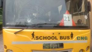A 58-year-old man surrendered to the police for breaking the window panes of a private school bus, in an alleged incident of road rage on Monday, when the school bus had brushed against his car.(HT Photo) A 58-year-old man surrendered to the police for breaking the window panes of a private school bus, in an alleged incident of road rage on Monday, when the school bus had brushed against his car.(HT Photo)
