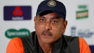 Ravi Shastri reacts during a press conference in England.(REUTERS) Ravi Shastri reacts during a press conference in England.(REUTERS)