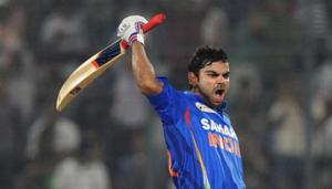 Indian batsman Virat Kholi reacts after scoring a century (100 runs) during the one day international (ODI) Asia Cup cricket match between India and Pakistan at The Sher-e-Bangla National Cricket Stadium in Dhaka on March 18, 2012.(AFP/Getty Images) Indian batsman Virat Kholi reacts after scoring a century (100 runs) during the one day international (ODI) Asia Cup cricket match between India and Pakistan at The Sher-e-Bangla National Cricket Stadium in Dhaka on March 18, 2012.(AFP/Getty Images)