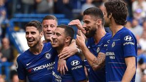 Eden Hazard celebrates scoring his team's third goal against Cardiff City.(AFP) Eden Hazard celebrates scoring his team's third goal against Cardiff City.(AFP)