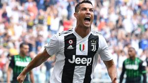 Cristiano Ronaldo celebrates after scoring during Serie A match between Juventus and Sassuolo.(AP) Cristiano Ronaldo celebrates after scoring during Serie A match between Juventus and Sassuolo.(AP)