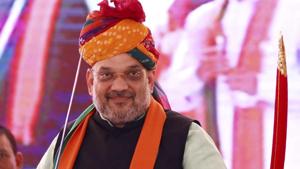 BJP president Amit Shah holds a sword presented to him at a rally of party workers during "Shakti Kendra Sammelan" in Pali, Rajasthan.(PTI File Photo) BJP president Amit Shah holds a sword presented to him at a rally of party workers during "Shakti Kendra Sammelan" in Pali, Rajasthan.(PTI File Photo)