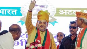 BJP president Amit Shah in Bhilwara on Monday.(PTI) BJP president Amit Shah in Bhilwara on Monday.(PTI)