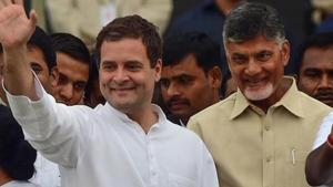 Congress president Rahul Gandhi and Andra Pradesh chief minister Chandrababu Naidu.(AFP File Photo) Congress president Rahul Gandhi and Andra Pradesh chief minister Chandrababu Naidu.(AFP File Photo)