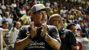 Dorados coach Diego Maradona celebrates after his team’s win on Monday.(REUTERS) Dorados coach Diego Maradona celebrates after his team’s win on Monday.(REUTERS)