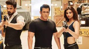 Salman Khan, Saqib Salim and Daisy Shah in a still from Race 3. Salman Khan, Saqib Salim and Daisy Shah in a still from Race 3.