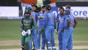 India's Kedar Jadhav, third right, celebrates with teammates the dismissal of a Pakistan batsman during the one day international cricket match of Asia Cup between India and Pakistan in Dubai, United Arab Emirates, Wednesday, Sept. 19, 2018. (AP Photo/Aijaz Rahi)(AP) India's Kedar Jadhav, third right, celebrates with teammates the dismissal of a Pakistan batsman during the one day international cricket match of Asia Cup between India and Pakistan in Dubai, United Arab Emirates, Wednesday, Sept. 19, 2018. (AP Photo/Aijaz Rahi)(AP)