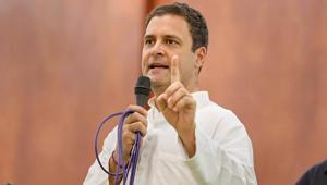 Congress President Rahul Gandhi tweeted a video showing a Congress party worker surrounded, and being hit, by policemen.(PTI) Congress President Rahul Gandhi tweeted a video showing a Congress party worker surrounded, and being hit, by policemen.(PTI)