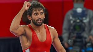 Jakarta: India's Bajrang Punia gestures after winning in the Finals of men's freestyle wrestling (65kg) against Japan's Daichi Takatani at the Asian Games 2018, in Jakarta on Sunday, August 19, 2018.(PTI) Jakarta: India's Bajrang Punia gestures after winning in the Finals of men's freestyle wrestling (65kg) against Japan's Daichi Takatani at the Asian Games 2018, in Jakarta on Sunday, August 19, 2018.(PTI)