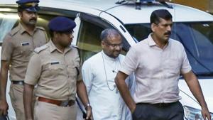 Bishop Franco Mulakkal, accused of raping a nun, was questioned by a special investigation team of the Kerala Police in Thrippunithura on September 19, 2018.(PTI) Bishop Franco Mulakkal, accused of raping a nun, was questioned by a special investigation team of the Kerala Police in Thrippunithura on September 19, 2018.(PTI)