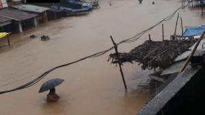 Flooded Poteru village in Korukonda Tehsil of Malkangiri district.(ANI Photo)