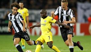 Chelsea's N'Golo Kante in action with PAOK Salonika's Amr Warda and Pontus Wernbloom(REUTERS) Chelsea's N'Golo Kante in action with PAOK Salonika's Amr Warda and Pontus Wernbloom(REUTERS)