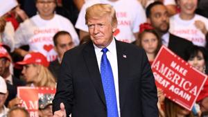 US President Donald Trump gestures as he arrives at a rally in Las Vegas, Nevada, US, on September 20.(Bloomberg) US President Donald Trump gestures as he arrives at a rally in Las Vegas, Nevada, US, on September 20.(Bloomberg)