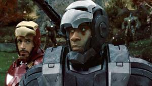Don Cheadle and Robert Downey Jr as War Machine and Iron Man in a still from Iron Man 2. Don Cheadle and Robert Downey Jr as War Machine and Iron Man in a still from Iron Man 2.