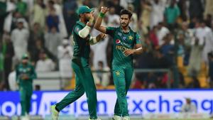 Pakistan's Hasan Ali (R) celebrates after he dismissed Afghanistan batsman Najibullah Zadran during the one day international (ODI) Asia Cup cricket match between Pakistan and Afghanistan.(AFP) Pakistan's Hasan Ali (R) celebrates after he dismissed Afghanistan batsman Najibullah Zadran during the one day international (ODI) Asia Cup cricket match between Pakistan and Afghanistan.(AFP)