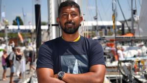 Abhilash Tomy poses on his boat "Thuriya" in Les Sables d'Olonne Harbour, on June 29, 2018, ahead of the solo around-the-world sailing race for the "Golden Globe Race" ocean race in which sailors compete without high technology aides such as GPS or computers.(AFP) Abhilash Tomy poses on his boat "Thuriya" in Les Sables d'Olonne Harbour, on June 29, 2018, ahead of the solo around-the-world sailing race for the "Golden Globe Race" ocean race in which sailors compete without high technology aides such as GPS or computers.(AFP)