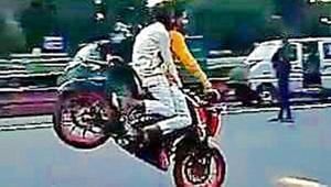 Some of the bikers were also seen riding on the wrong side of the carriageway.(Video screengrab) Some of the bikers were also seen riding on the wrong side of the carriageway.(Video screengrab)