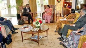 Sushma Swaraj will hold bilateral meetings with several of her foreign counterparts and attend multilateral meetings such as SAARC and BRICS during a busy week at the 73rd session of the UN General Assembly.(Syed Akbaruddin) Sushma Swaraj will hold bilateral meetings with several of her foreign counterparts and attend multilateral meetings such as SAARC and BRICS during a busy week at the 73rd session of the UN General Assembly.(Syed Akbaruddin)