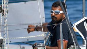 Commander Tomy was representing India during the Golden Globe Race 2018 but his indigenously-built ‘Thurayi’ boat lost its mast after being caught in a storm.(Picture courtesy: Indian Navy/HT Photo) Commander Tomy was representing India during the Golden Globe Race 2018 but his indigenously-built ‘Thurayi’ boat lost its mast after being caught in a storm.(Picture courtesy: Indian Navy/HT Photo)