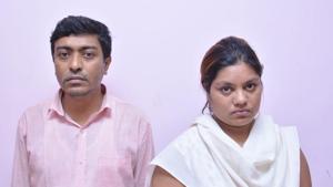 Two of the arrested fraudsters Sandeep Mitra and Neetha Shankar.(HT Photo) Two of the arrested fraudsters Sandeep Mitra and Neetha Shankar.(HT Photo)