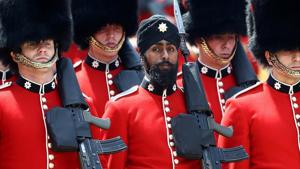 Guardsman Charanpreet Singh Lall of the Coldstream Guards became the first soldier to wear a turban during the Trooping the Colour parade in central London, Britain, in June 2018.(Reuters File Photo) Guardsman Charanpreet Singh Lall of the Coldstream Guards became the first soldier to wear a turban during the Trooping the Colour parade in central London, Britain, in June 2018.(Reuters File Photo)