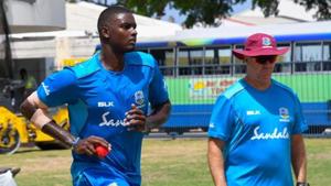 File image of West Indies bowler Jason Holder and coach Stuart Law.(AFP) File image of West Indies bowler Jason Holder and coach Stuart Law.(AFP)