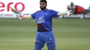 Afghanistan's Mohammad Shahzad celebrates scoring a century during the one day international cricket match of Asia Cup between India and Afghanistan(AP) Afghanistan's Mohammad Shahzad celebrates scoring a century during the one day international cricket match of Asia Cup between India and Afghanistan(AP)