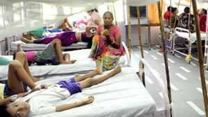 The fresh death was reported at Maharishi Valmiki Infectious Diseases Hospital at Kingsway Camp, which has already seen 19 fatalities due to it.(HT File Photo) The fresh death was reported at Maharishi Valmiki Infectious Diseases Hospital at Kingsway Camp, which has already seen 19 fatalities due to it.(HT File Photo)
