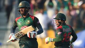 Bangladesh batsman Mushfiqur Rahim (R) and Mohammad Mithun run between the wickets during the one day international (ODI) Asia Cup cricket match between Bangladesh and Pakistan.(AFP) Bangladesh batsman Mushfiqur Rahim (R) and Mohammad Mithun run between the wickets during the one day international (ODI) Asia Cup cricket match between Bangladesh and Pakistan.(AFP)