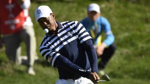US golfer Tiger Woods plays a chip shot during a practice session ahead of the 42nd Ryder Cup at Le Golf National Course at Saint-Quentin-en-Yvelines(AFP) US golfer Tiger Woods plays a chip shot during a practice session ahead of the 42nd Ryder Cup at Le Golf National Course at Saint-Quentin-en-Yvelines(AFP)
