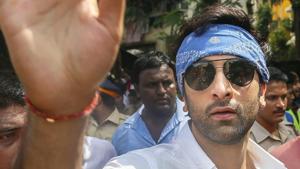 Bollywood actor Ranbir Kapoor participates in Ganapati immersion procession, at RK Studio in Mumbai.(PTI) Bollywood actor Ranbir Kapoor participates in Ganapati immersion procession, at RK Studio in Mumbai.(PTI)