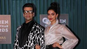 Karan Johar and Deepika Padukone made a stunning entry at GQ Men of the Year Awards(Viral Bhayani) Karan Johar and Deepika Padukone made a stunning entry at GQ Men of the Year Awards(Viral Bhayani)