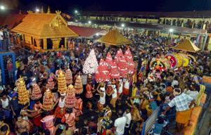 A ‘Karppoorazhi’ procession is being taken out at Lord Ayyappa temple, in Sabarimala, Dec 24, 2014(PTI) A ‘Karppoorazhi’ procession is being taken out at Lord Ayyappa temple, in Sabarimala, Dec 24, 2014(PTI)