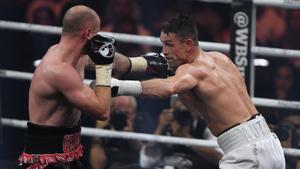 British boxers George Groves (left) and Callum Smith (right) in action during the World Boxing Super Series Super-Middleweight Ali Trophy Final.(AFP) British boxers George Groves (left) and Callum Smith (right) in action during the World Boxing Super Series Super-Middleweight Ali Trophy Final.(AFP)