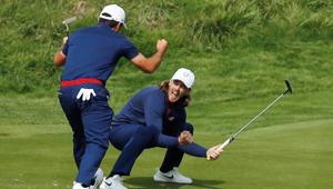 Team Europe's Francesco Molinari and Tommy Fleetwood celebrate.(REUTERS) Team Europe's Francesco Molinari and Tommy Fleetwood celebrate.(REUTERS)