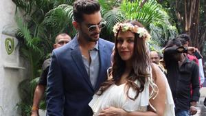 Angad Bedi and Neha Dhupia at the baby shower. Angad Bedi and Neha Dhupia at the baby shower.
