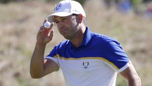 Team Europe's Sergio Garcia during the Singles event at the Ryder Cup.(REUTERS) Team Europe's Sergio Garcia during the Singles event at the Ryder Cup.(REUTERS)