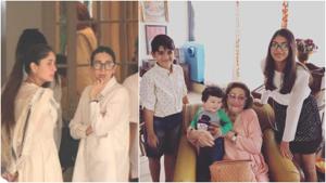 Karisma Kapoor shared a picture of grandmother Krishna Raj Kapoor with her children and Kareena’s son.(Instagram) Karisma Kapoor shared a picture of grandmother Krishna Raj Kapoor with her children and Kareena’s son.(Instagram)