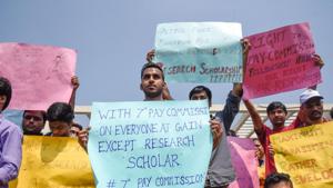 Silent march taken out by research scholars.(SANKET WANKHADE/ HT Photo) Silent march taken out by research scholars.(SANKET WANKHADE/ HT Photo)